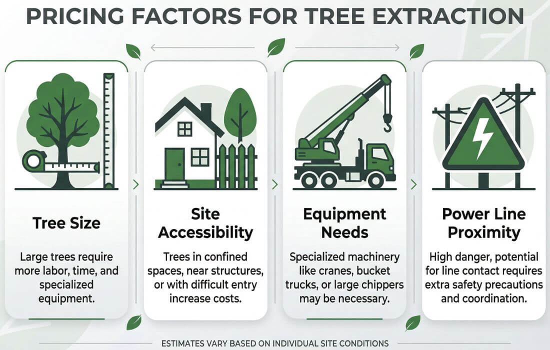 the main factors that determine your tree felling estimate, including size and accessibility.