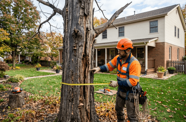 arborist checking dead tree