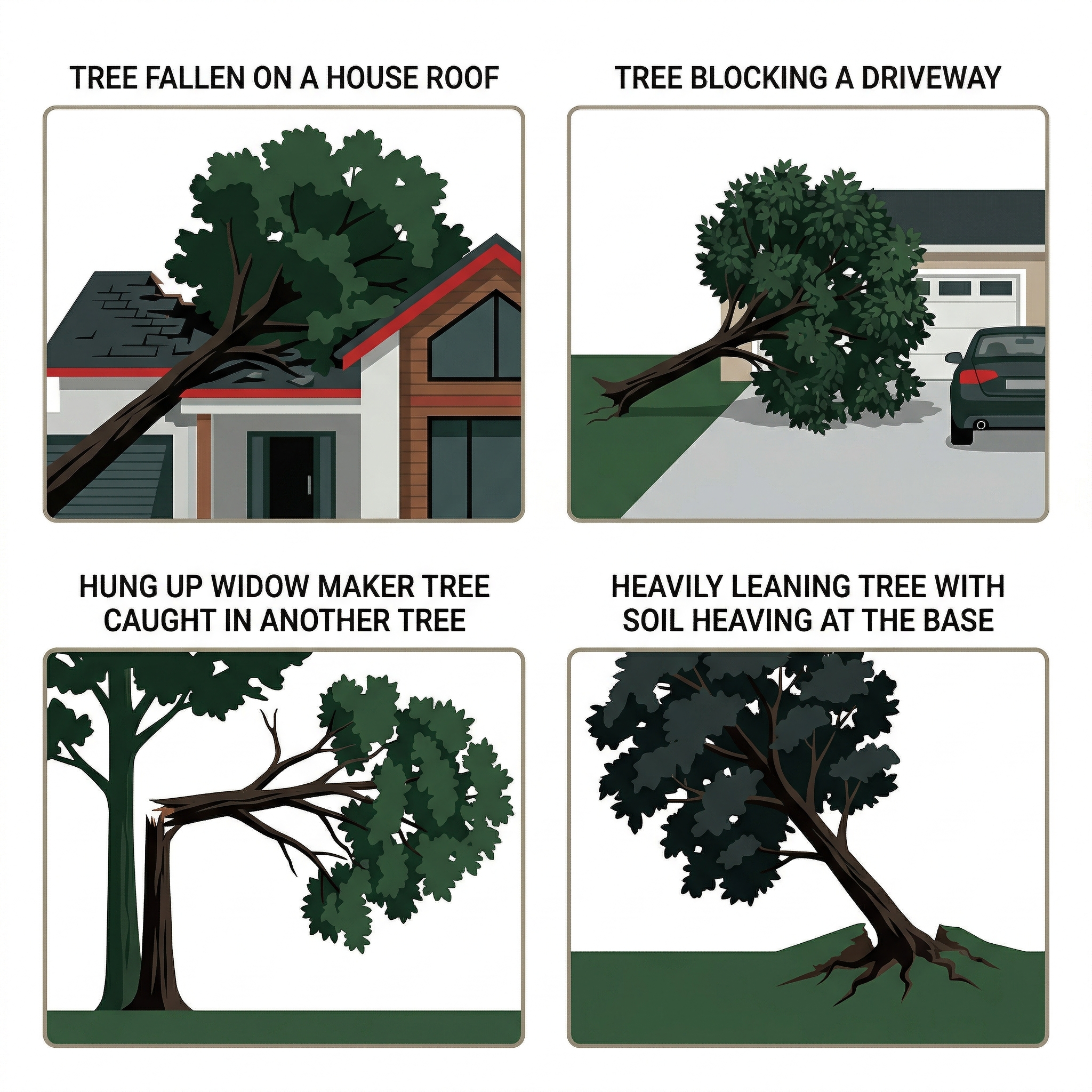Infographic showing the four real tree emergencies that justify same-day NYC tree removal