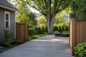 Prepared driveway and backyard before a tree removal crew arrives