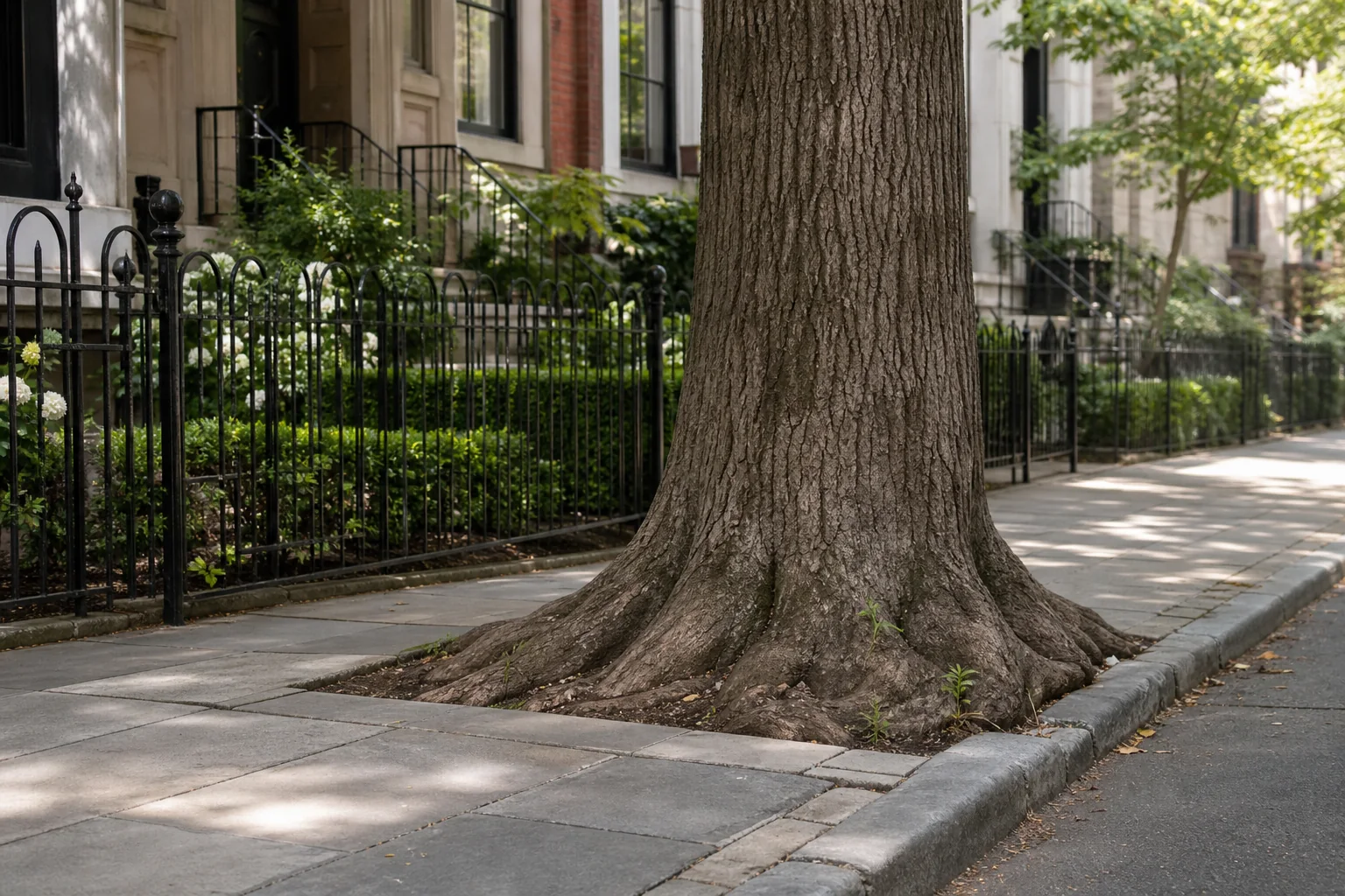 Mature Tree Near A Sidewalk On A New York City Residential Block