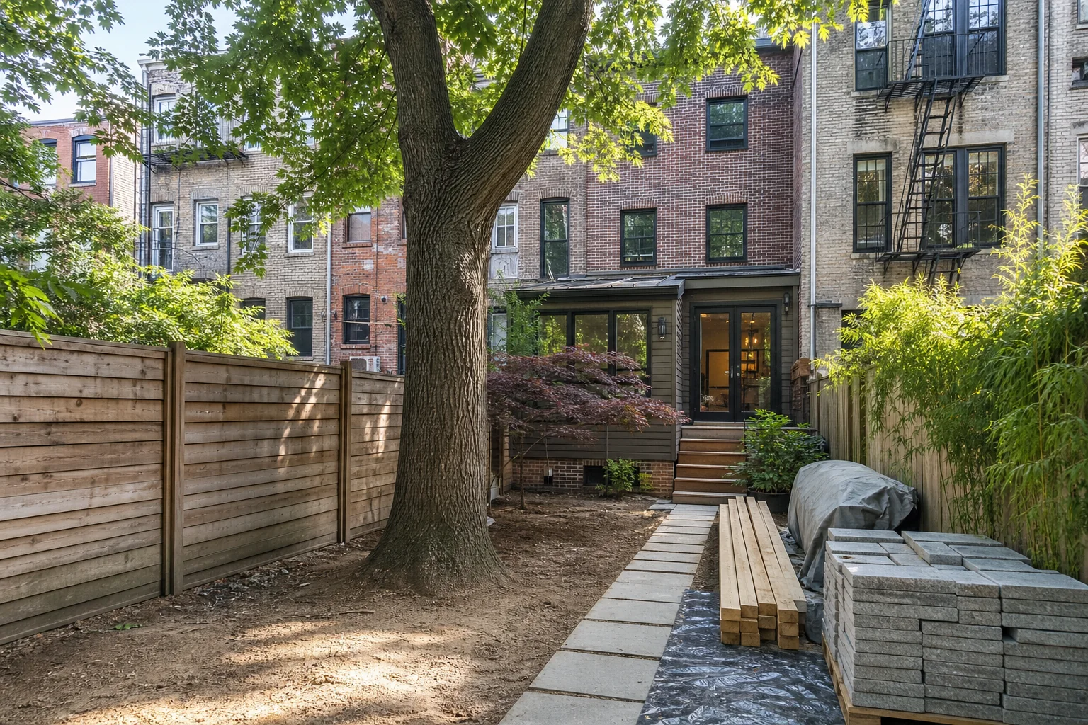 Tree removal planning for a backyard renovation project in NYC